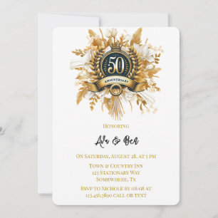 White and Gold Floral Laurel 50th Anniversary Invitation