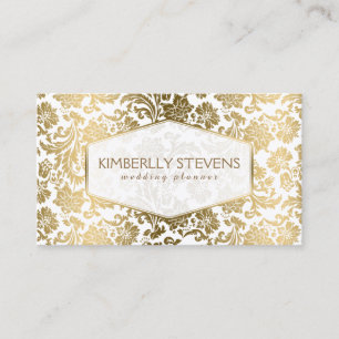 White And Gold Floral Ornate Damasks 4 Business Card