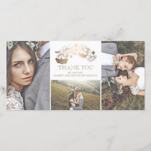 White and Gold Floral Wedding Thank You Card
