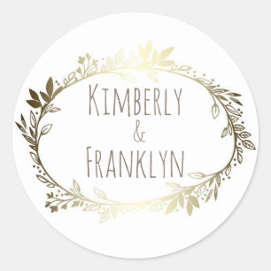 White and Gold Florals Wedding Classic Round Sticker