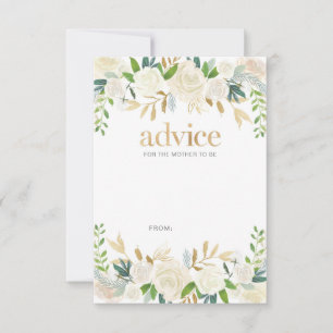 White and gold flowers baby shower advice cards