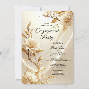 White and Gold Flowers Engagement Invitation