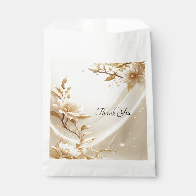 White and Gold Flowers Favour Bag (Front)