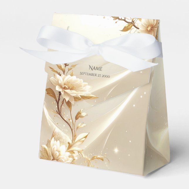 White and Gold Flowers Favour Box (Front Side)