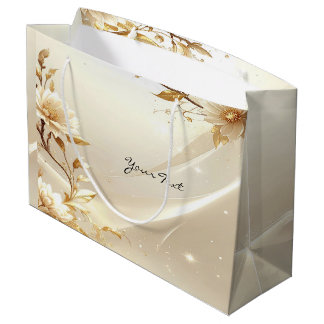 White and Gold Flowers Gift Bag