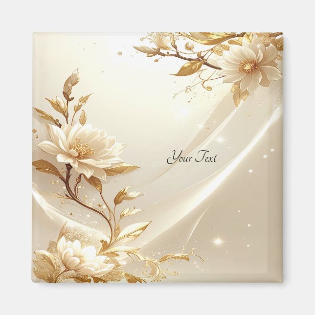 White and Gold Flowers Magnet (Front)