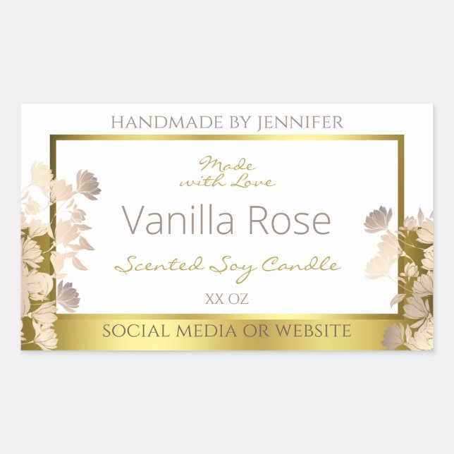 White and Gold Flowers Product Packaging Labels (Front)