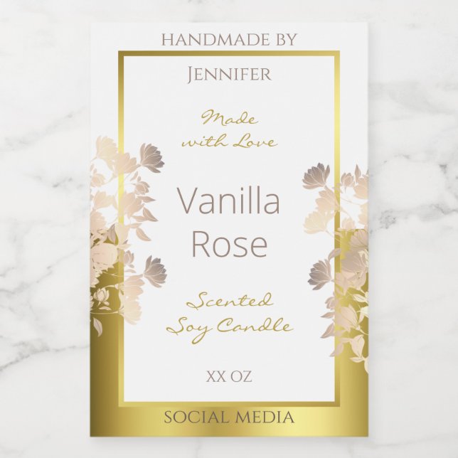 White and Gold Flowers Product Packaging Labels (Single Label)