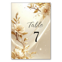 White and Gold Flowers Table Number