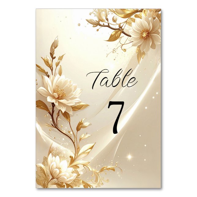 White and Gold Flowers Table Number (Front)