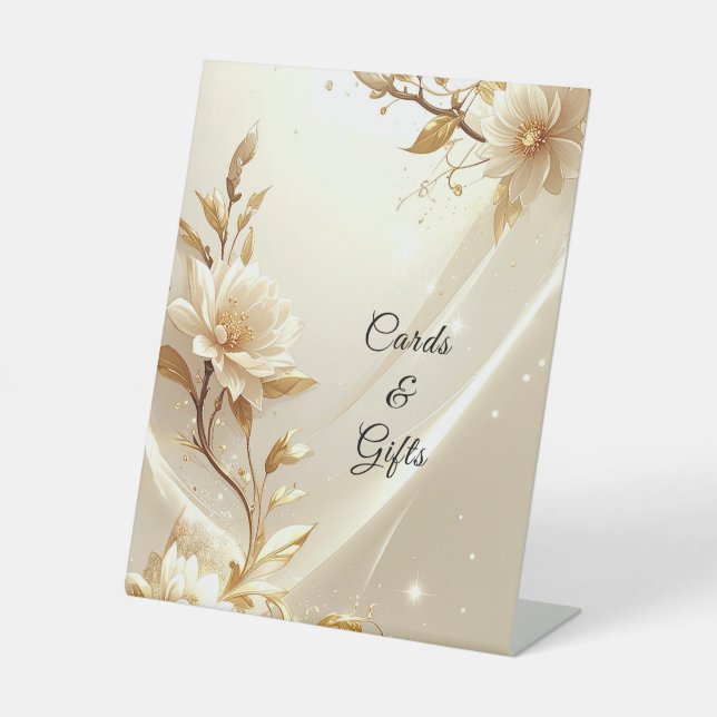 White and Gold Flowers Tabletop Signs (Front)