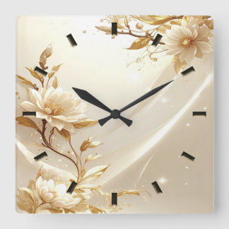 White and Gold Flowers Wall Clock