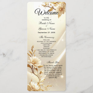 White and Gold Flowers Wedding Program Programme