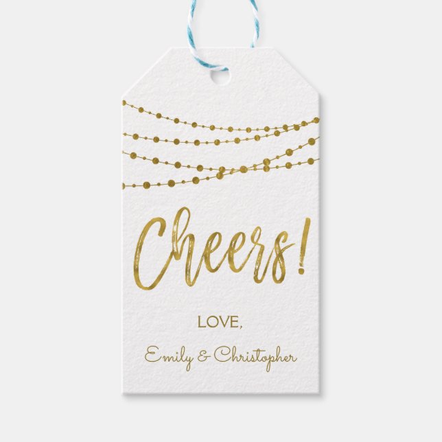 White and Gold Foil Cheers Gift Tag (Front)