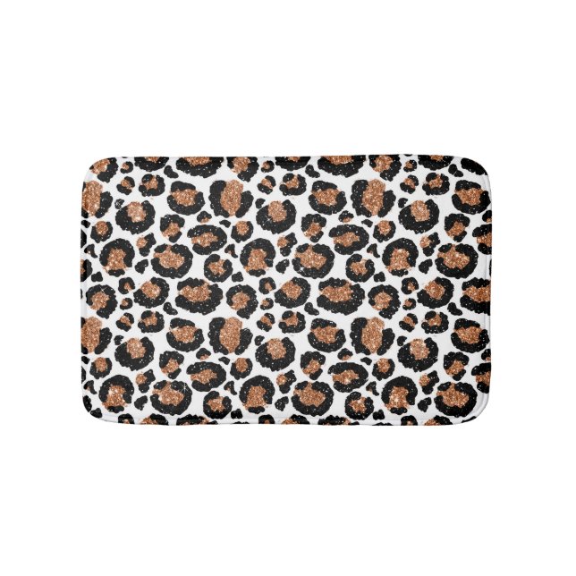 White and Gold Foil Cheetah - Leopard Pattern Bath Mat (Front)