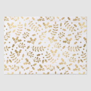 White and Gold Foil Christmas Holly Tissue Paper