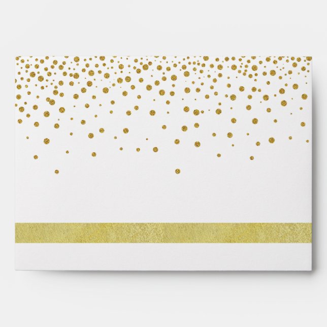 White and Gold Foil Faux Glitter Metal  Wedding Envelope (Front)