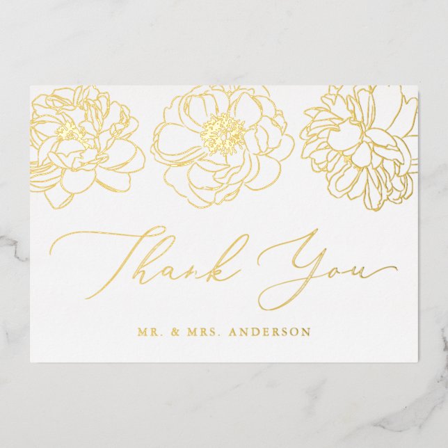 White and Gold Foil Floral Wedding Thank You Card (Front)