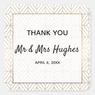 White and gold foil geometric wedding square sticker