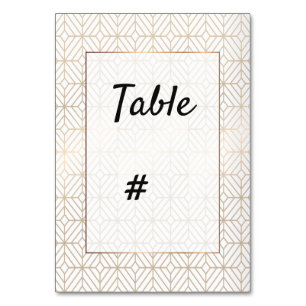 White and gold foil geometric wedding table number