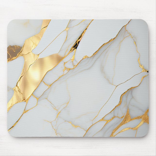 White and Gold Foil Marble Agate Mouse Mat (Front)