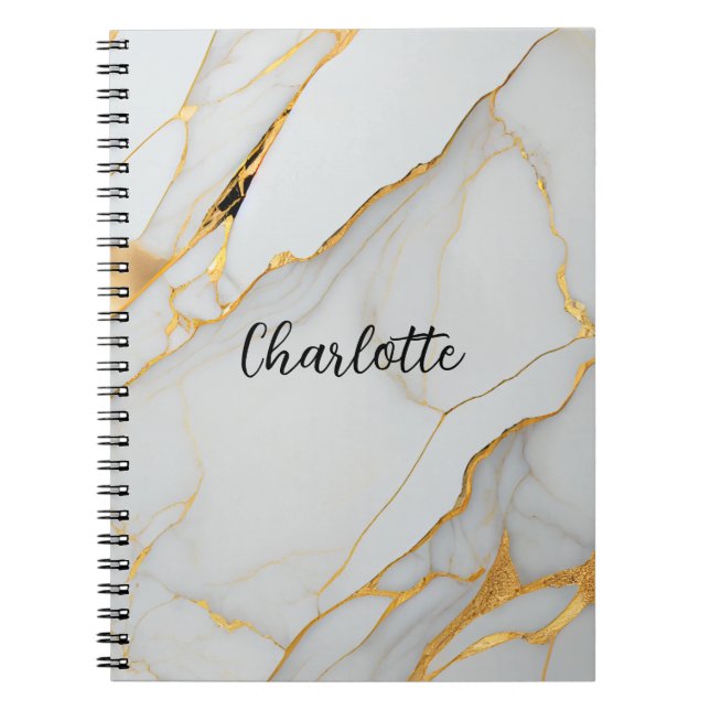 White and Gold Foil Marble Agate Notebook (Front)