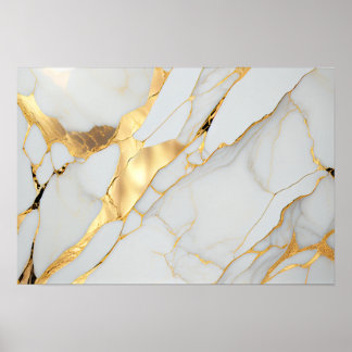 White and Gold Foil Marble Agate Poster