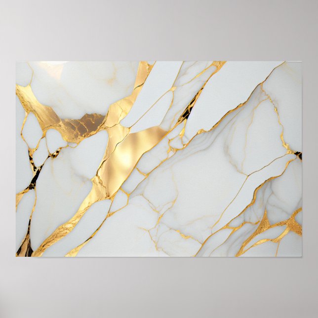 White and Gold Foil Marble Agate Poster (Front)
