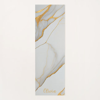White and Gold Foil Marble Agate Yoga Mat