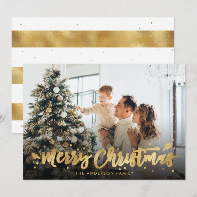 White and Gold Foil Merry Christmas Photo Cards (Front/Back)