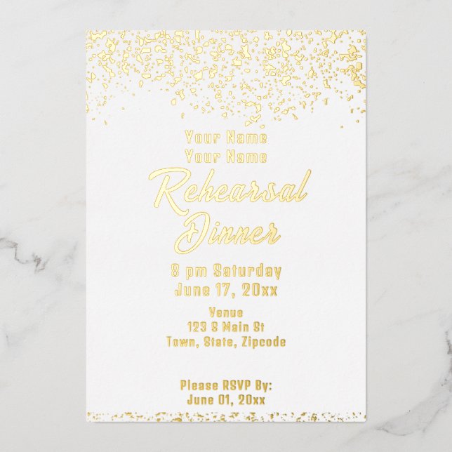 White and Gold Foil Rehearsal Dinner (Front)