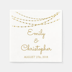 White and Gold Foil String Lights Wedding Napkin