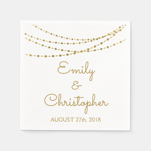 White and Gold Foil String Lights Wedding Napkin (Front)