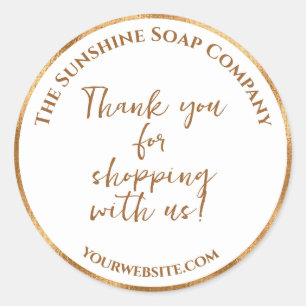 White and gold foil thank you for shopping with us classic round sticker