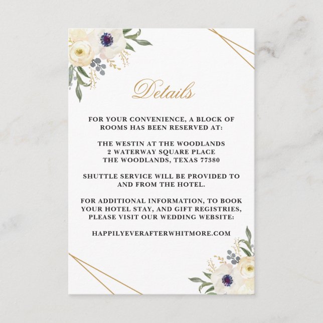 White and Gold Geometric Floral Detail Card (Front)