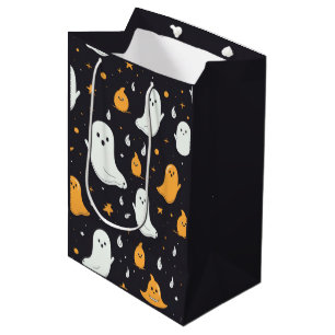 White and Gold Ghosts Stars Black Halloween Medium Gift Bag