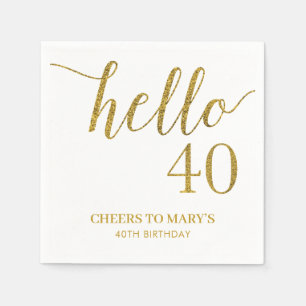 White and Gold Glitter 40th Birthday  Napkin