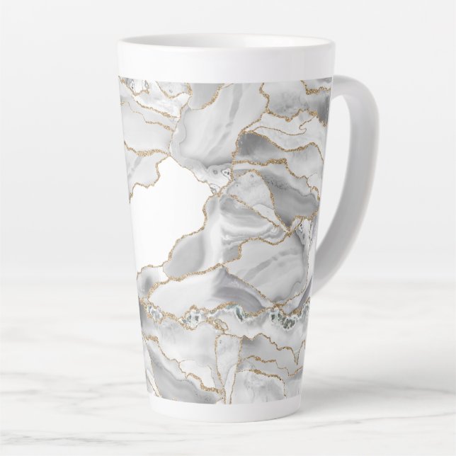 White and gold glitter agate latte mug (Right Angle)