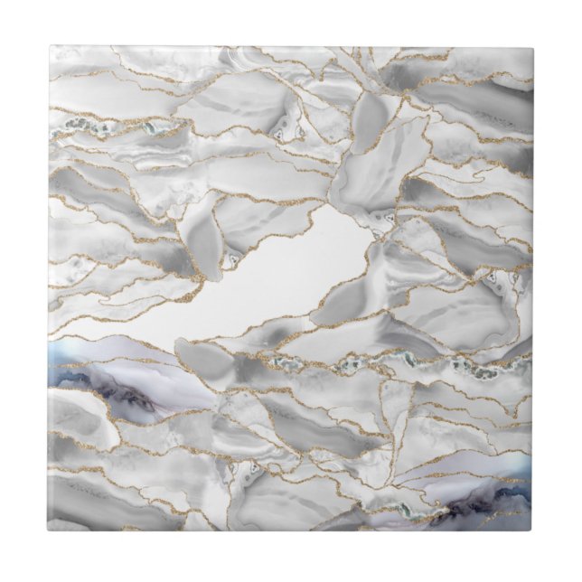 White and gold glitter agate tile (Front)