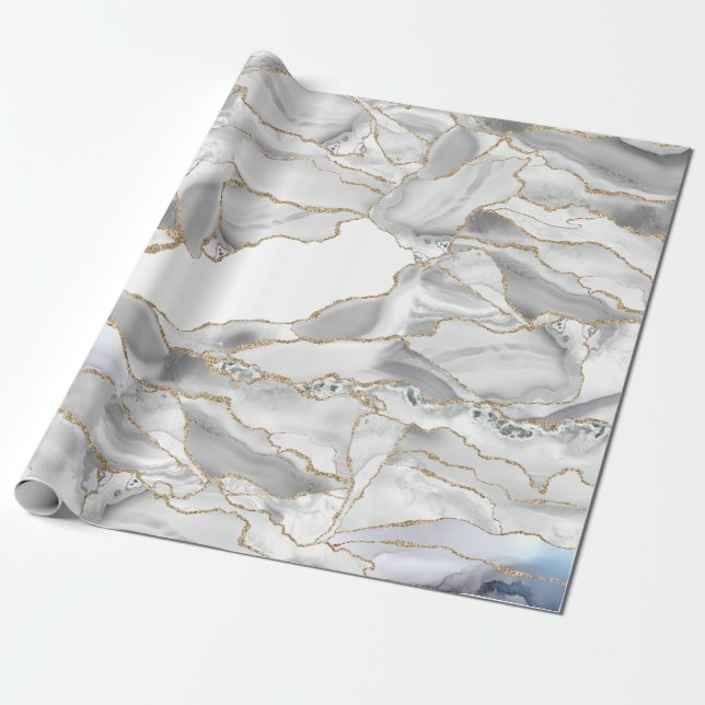 White and gold glitter agate wrapping paper (Unrolled)
