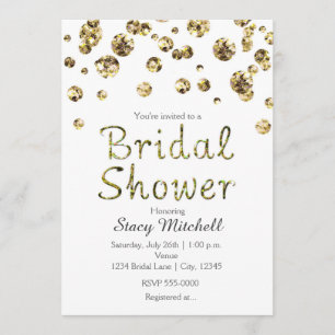White and Gold Glitter Bridal Shower Invitation
