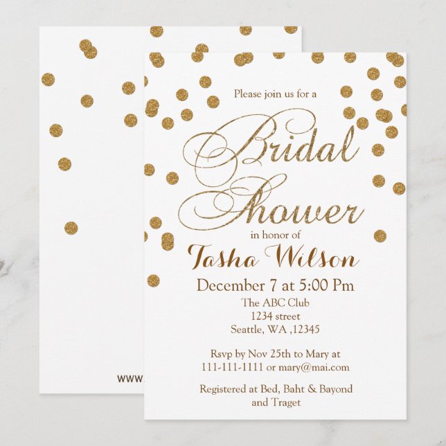 white and Gold Glitter Bridal Shower Invite (Front/Back)