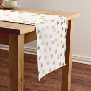 White and Gold Glitter City Dots Table Runner