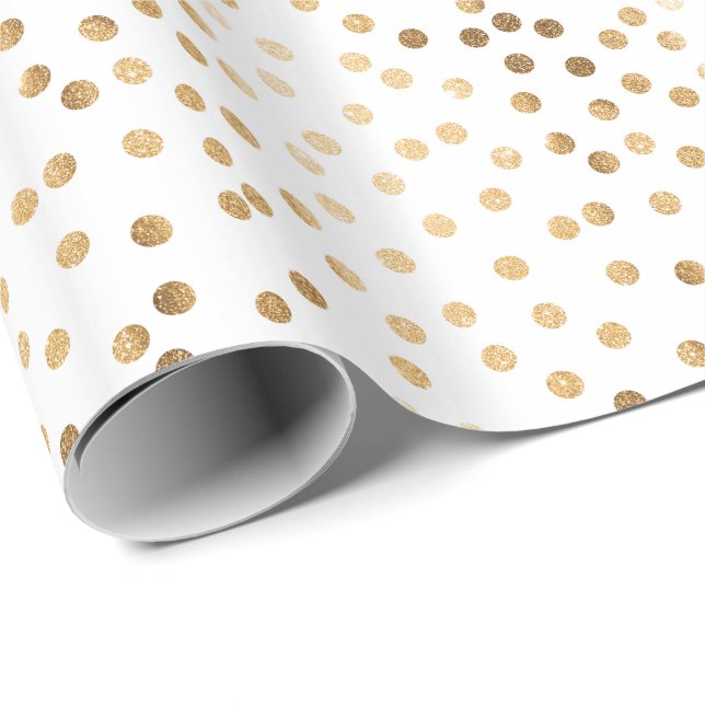 White and Gold Glitter City Dots Wrapping Paper (Roll Corner)