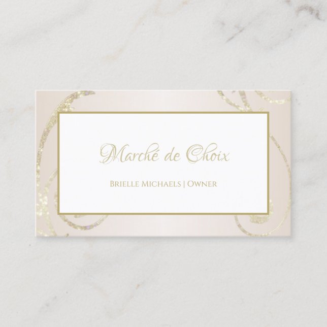 White and Gold Glitter Filigree Beauty Boutique Business Card (Front)