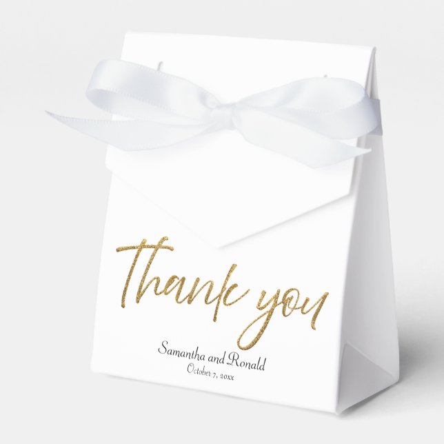 White and Gold Glitter Wedding Favour Box (Front Side)