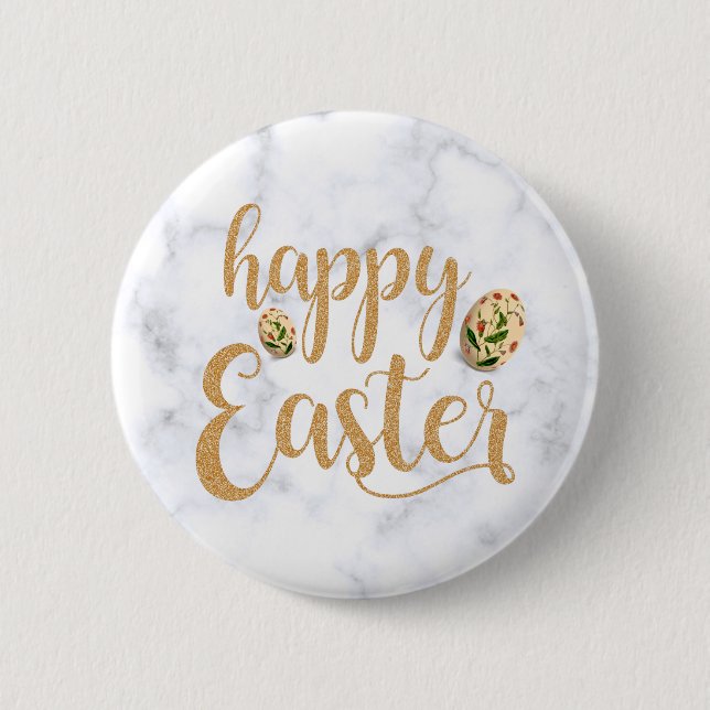White and Gold Happy Easter Elegant 6 Cm Round Badge (Front)