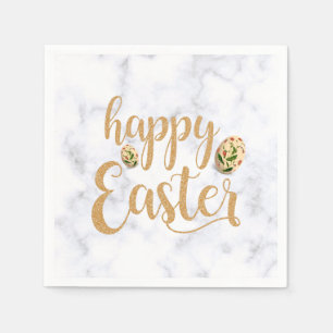 White and Gold Happy Easter Elegant Napkin