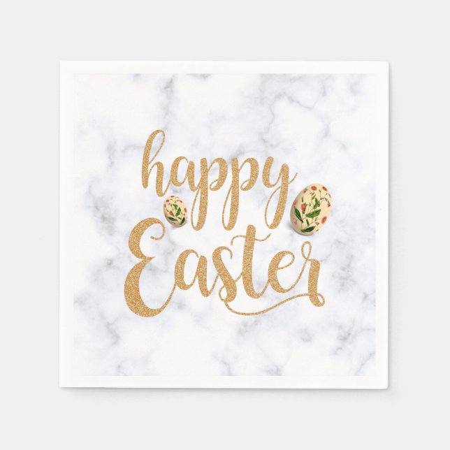 White and Gold Happy Easter Elegant Napkin (Front)