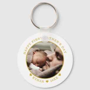 White And Gold Happy First Father's Day Photo     Key Ring